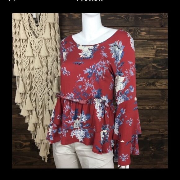 Boho Red Floral Gypsy Blouse Top Med Altered State - Picture 9 of 11